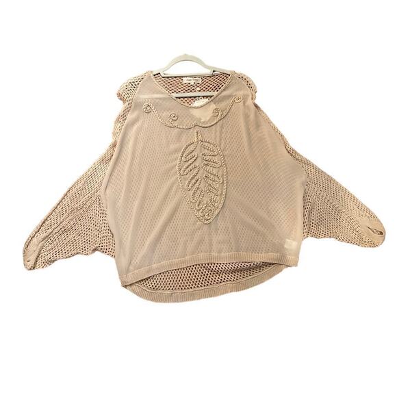 Simply Couture Top Sheer Dolman Sleeves Open Knit Boho Cream Womens Large NWT - Picture 4 of 6